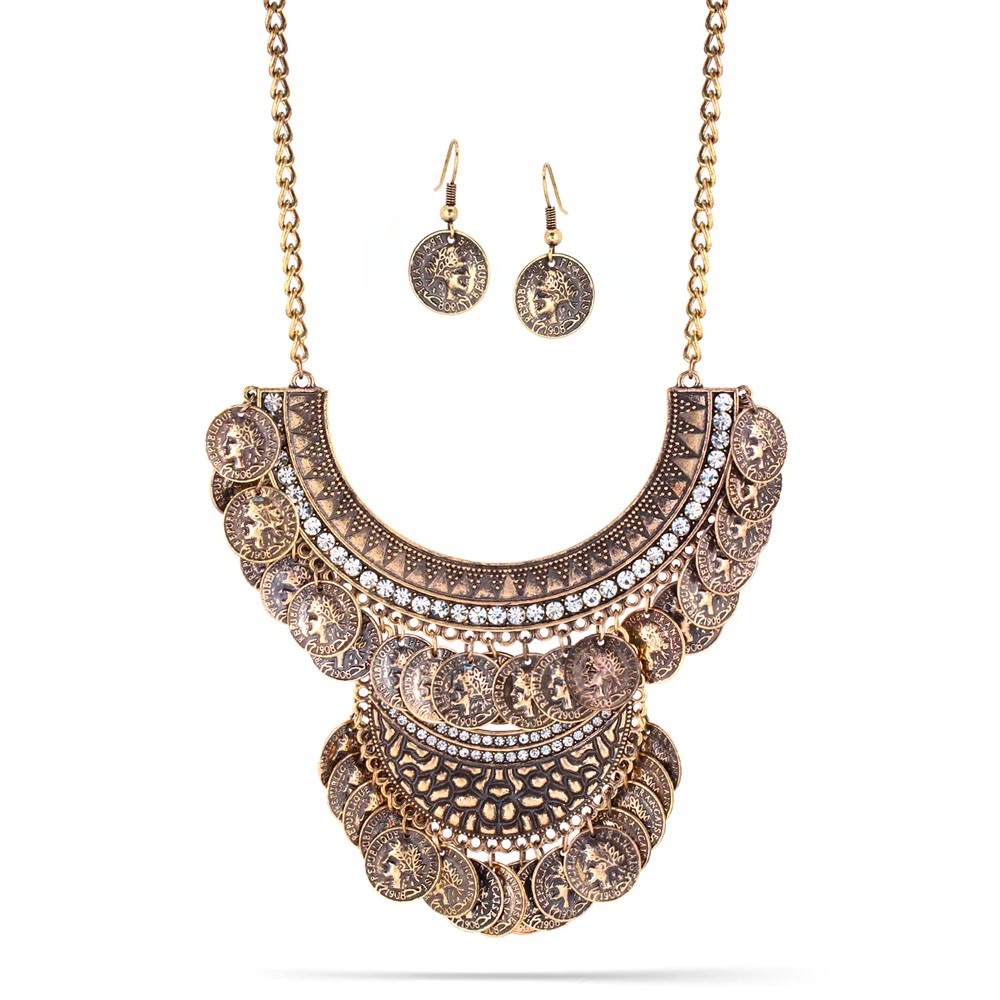 ANTIQUE GOLD COINS CRYSTAL NECKLACES